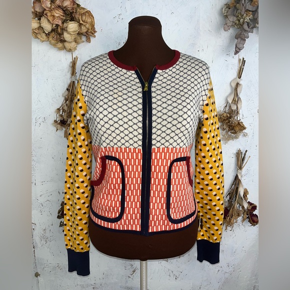 Tory Burch Sweaters - Tory Burch Patchwork Colorful Pattern Zip Up Sweater Cardigan Medium